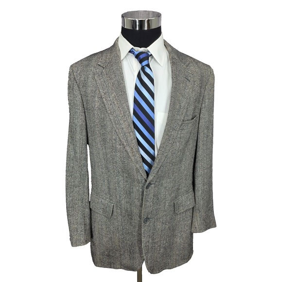 VTG Brooks Brothers Blazer Jacket Mens 42 L Gray Silk Linen Wool Herringbone USA
